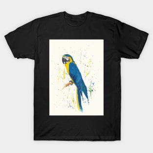 Blue and Gold Macaw in Watercolor and Ink T-Shirt